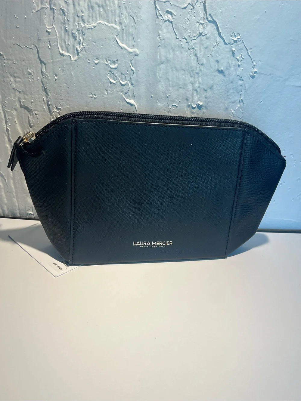 laura mercier Black Textured Makeup Pouch with Silver Logo NWT